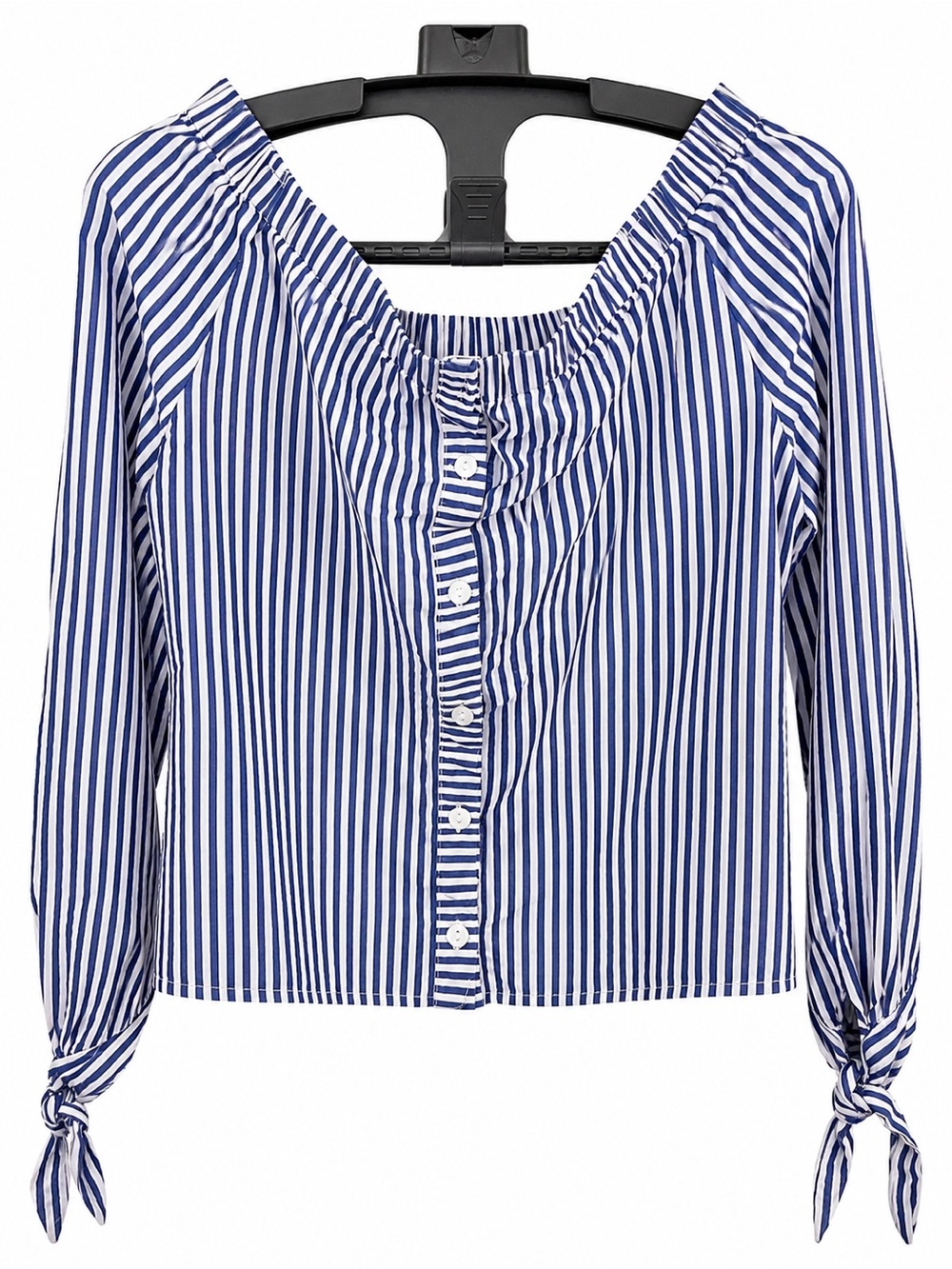 Haute Monde Blue and White Striped Off-Shoulder Button-Down Top 100% cotton